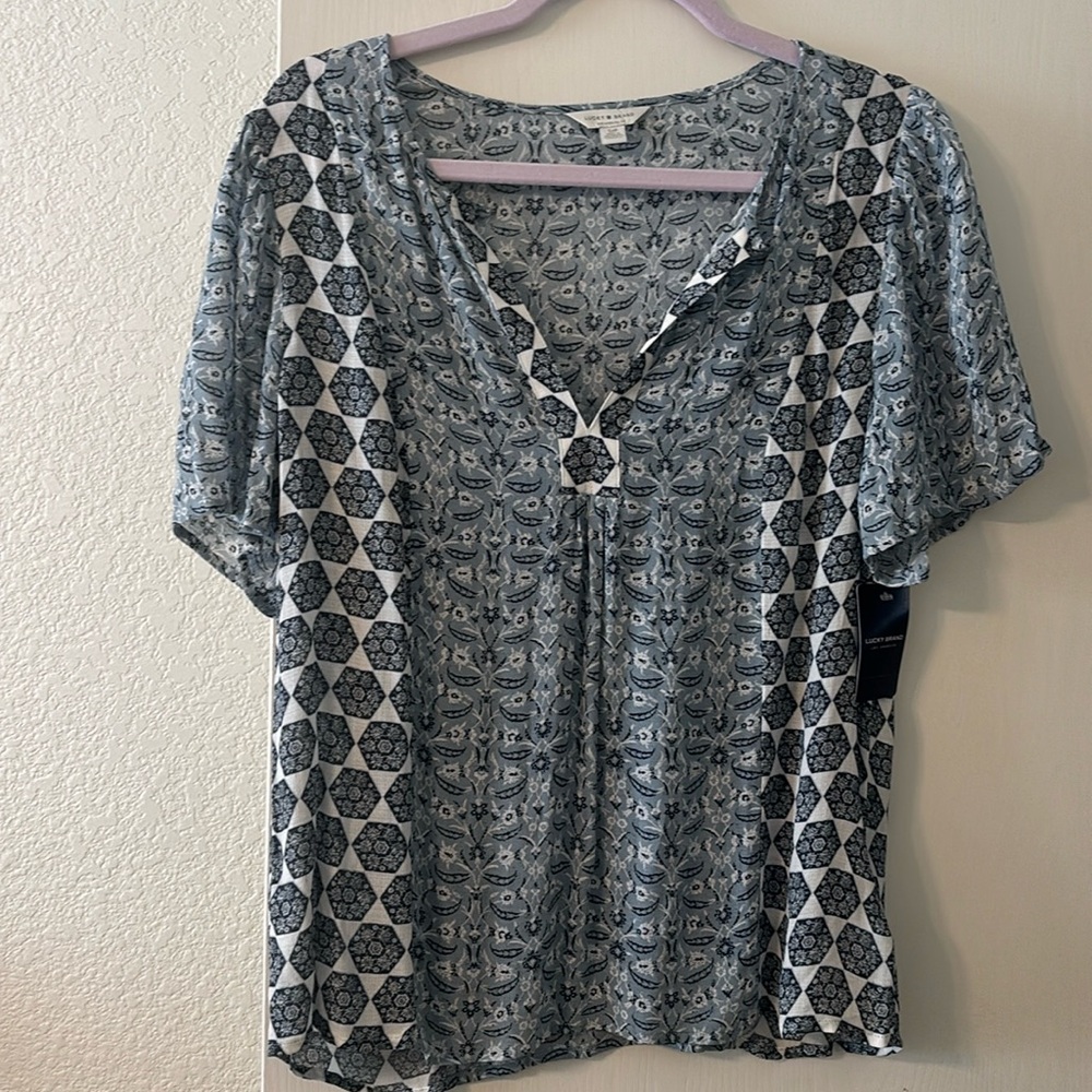 NWT Lucky Brand Blue Patterned Blouse